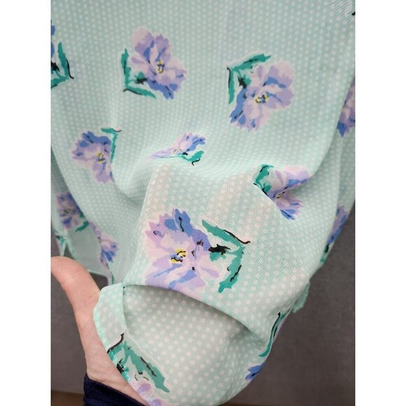 I ♥ Ronson Womens XL Mint Floral Print Blouse With Embellished Collar Cap Sleeve - Picture 4 of 7